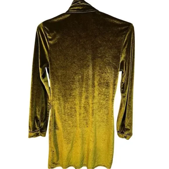 Blush Mark Women's Green Velvet Button-Up Mini Dress Size M - Picture 3 of 8